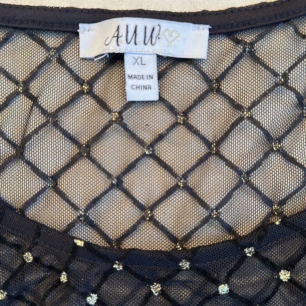 A.U.W. Black Sheer Long Sleeve Mesh Glitter Velvet Dress Fairy Whimsigoth Sz XL - Picture 13 of 15